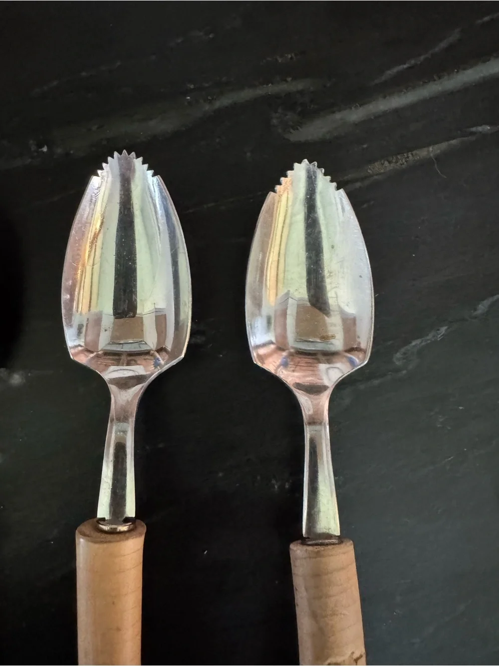 Natural Bamboo Handle Serving Spoons - Set of 4 Vintage Grapefruit spoons